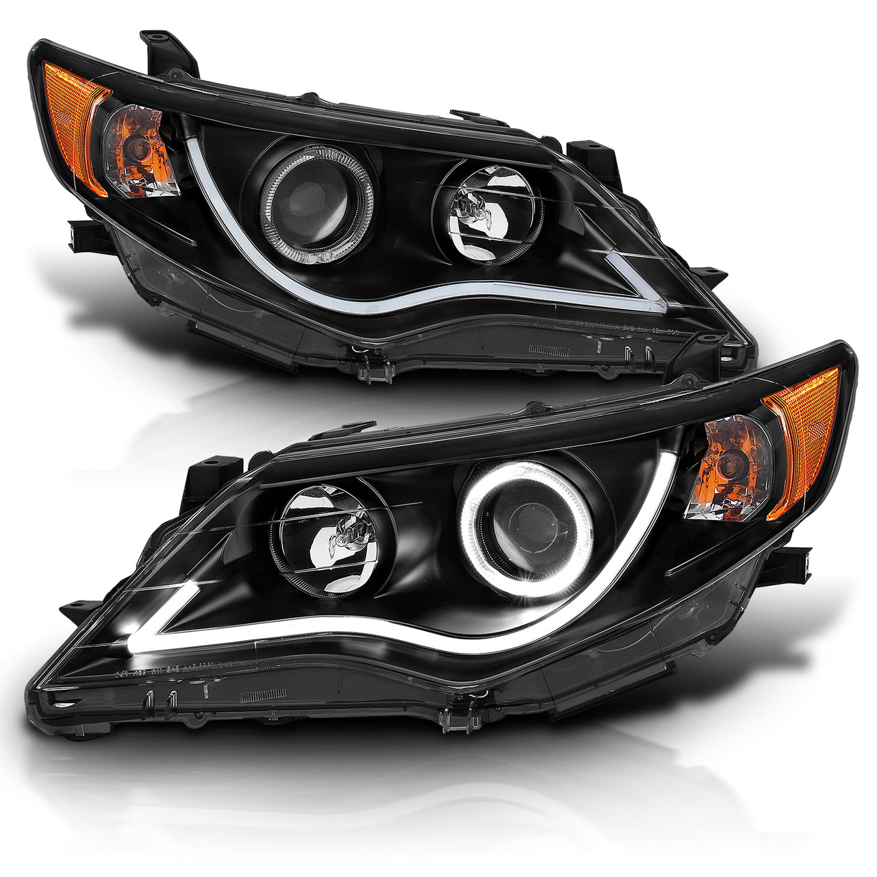 TOYOTA CAMRY 12-13 PROJECTOR HEADLIGHTS HALO BLACK CLEAR AMBER