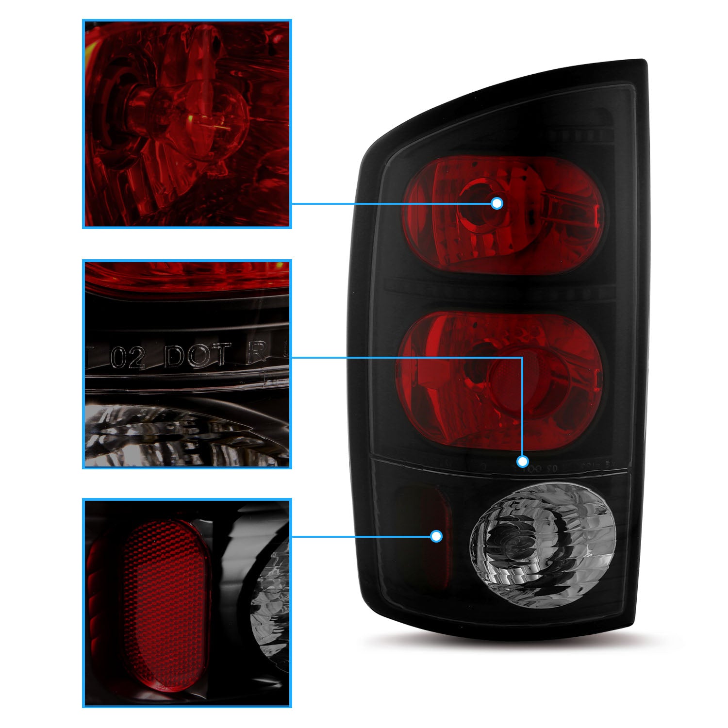 DODGE RAM 02-05 TAIL LIGHTS BLACK DARK SMOKE