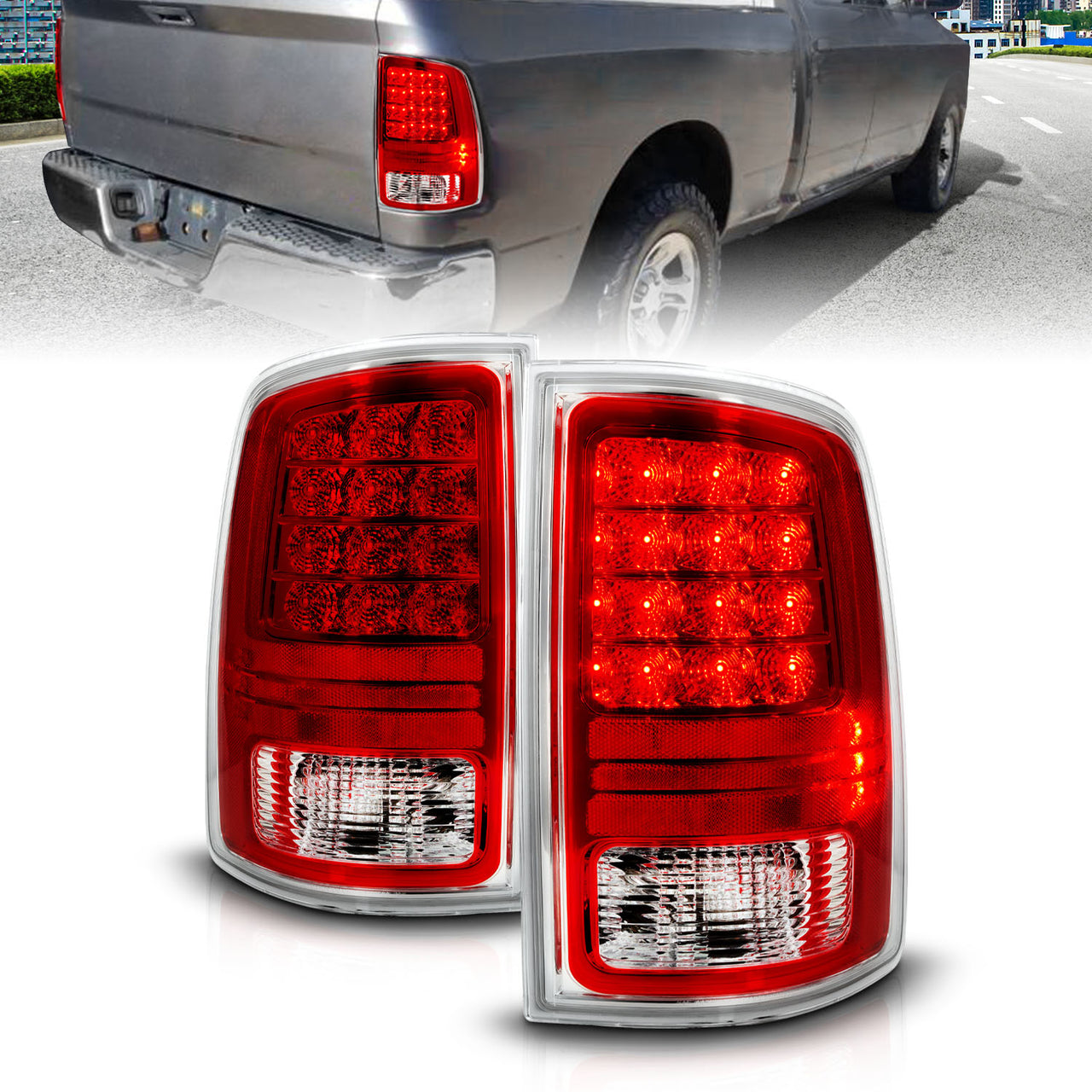 DODGE RAM 1500 13-19 LED TAIL LIGHTS RED/CLEAR  (OE STYLE)
