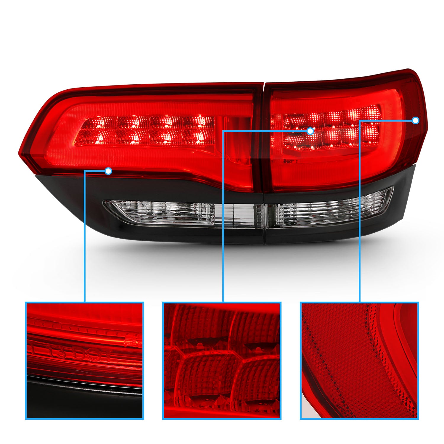 JEEP GRAND CHEROKEE 14-17 LED TAIL LIGHTS RED/CLEAR (4PCS) (BLACK EDGE)