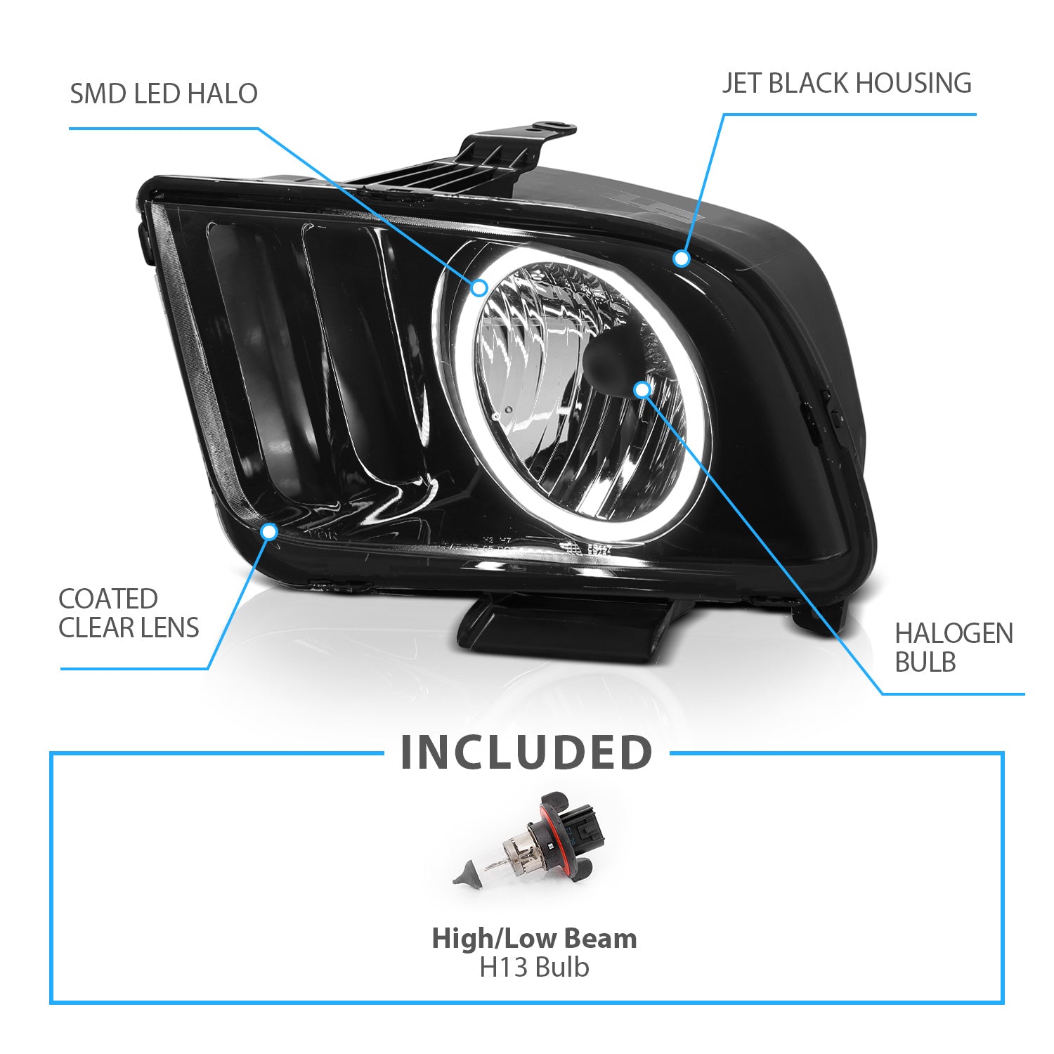 FORD MUSTANG 05-09 HEADLIGHTS HALO SMOKE (RX HALO)