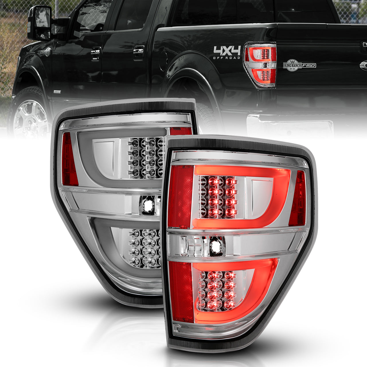FORD F-150 09-13 LED TAIL LIGHTS G2 ALL CHROME