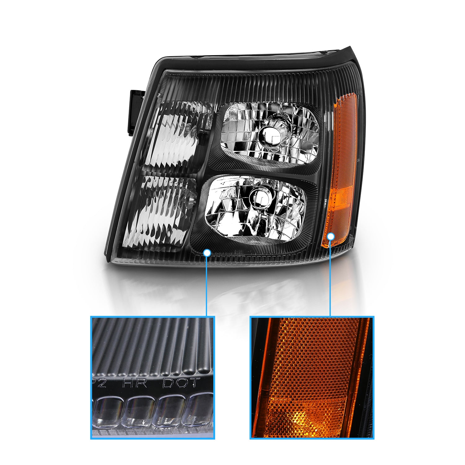 CADILLAC ESCALADE 03-06 HEADLIGHTS BLACK AMBER