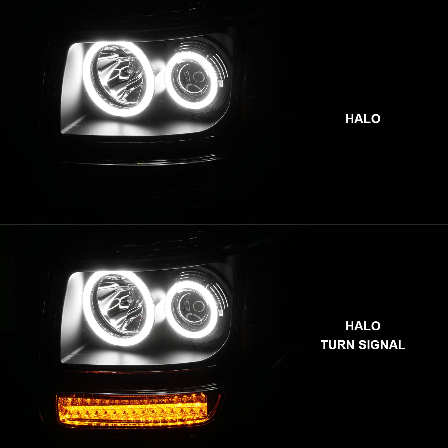DODGE NITRO 07-08 PROJECTOR HEADLIGHTS HALO G2 BLACK CLEAR AMBER W/ LED (RX HALO)