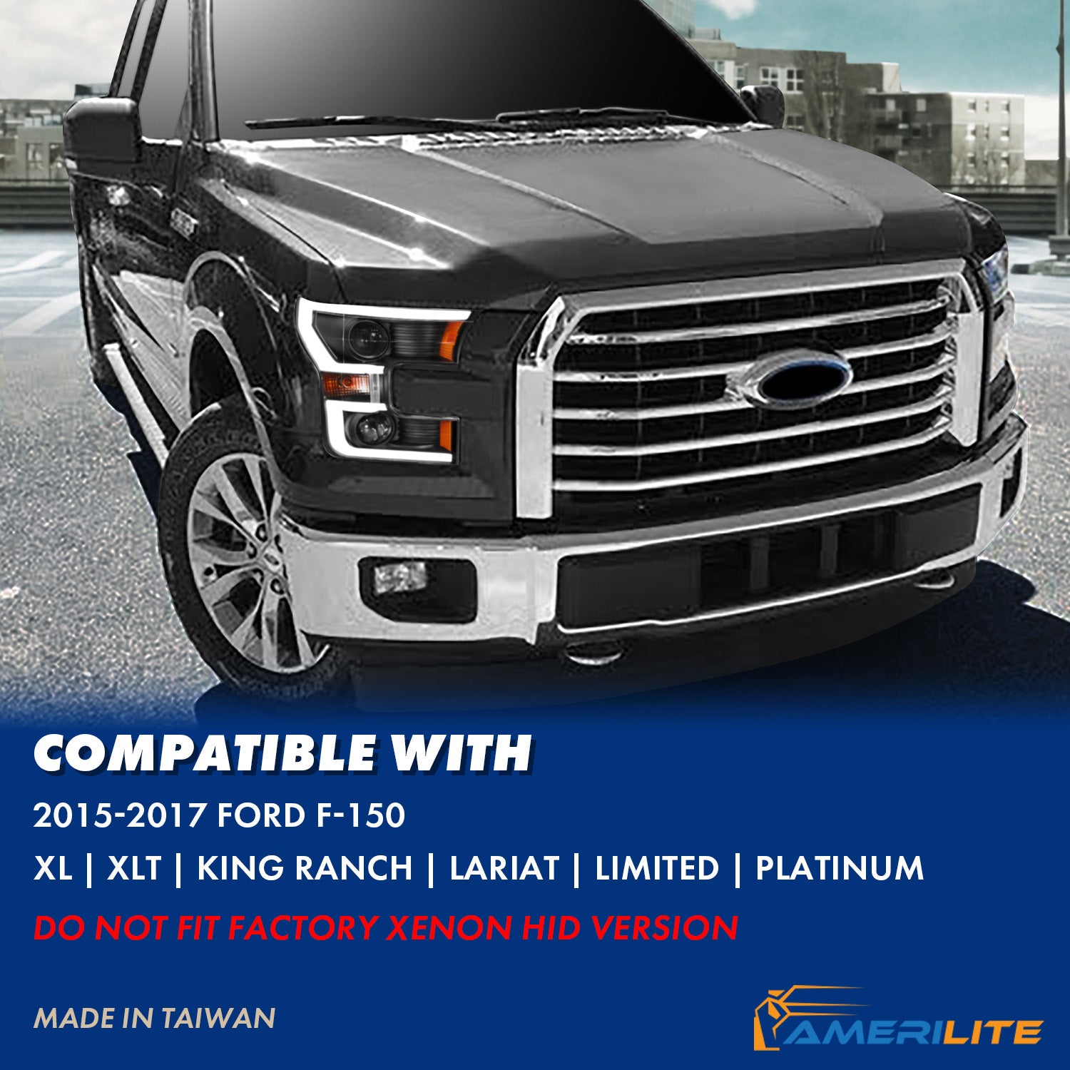 FORD F-150 15-17 PROJECTOR LIGHT BAR STYLE SWITCHBACK HEADLIGHTS BLACK AMBER