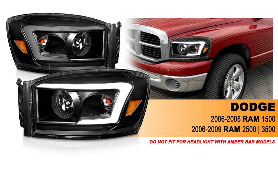 DODGE RAM 1500 06-08/ 2500/3500 06-09 BLACK HEADLIGHTS AMBER (W/ C LIGHT BAR)