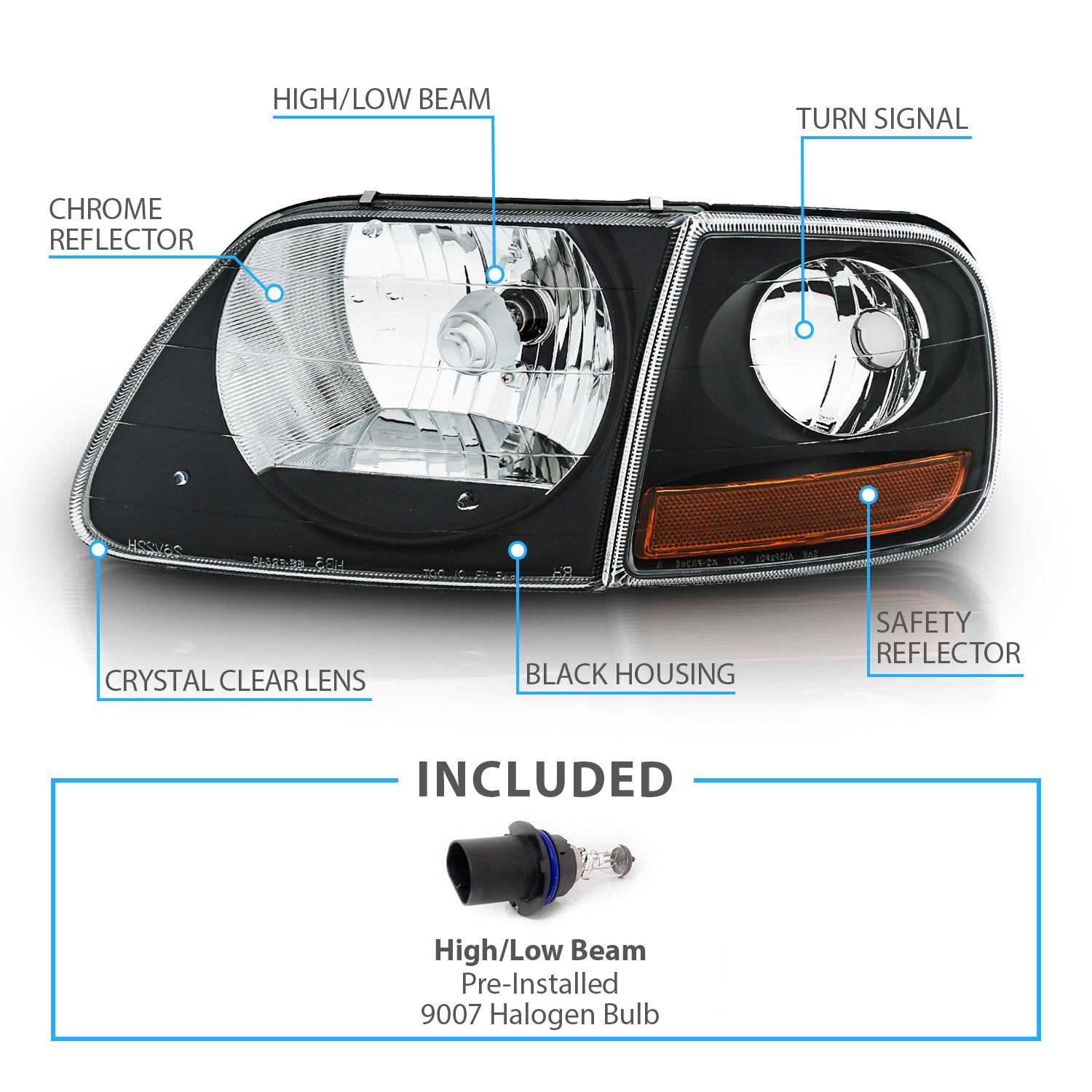 FORD F-150 97-03 HEADLIGHTS G2 BLACK W/ PARKING LIGHTS