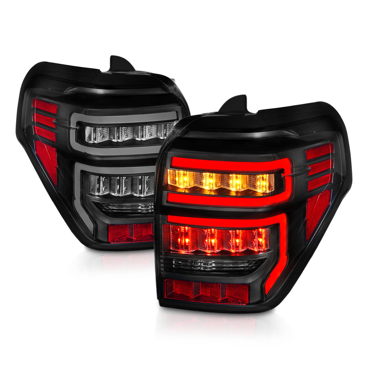 TOYOTA 4 RUNNER 14-23 TAIL LIGHTS BLACK HOUSING CLEAR LENS RED LIGHT BAR