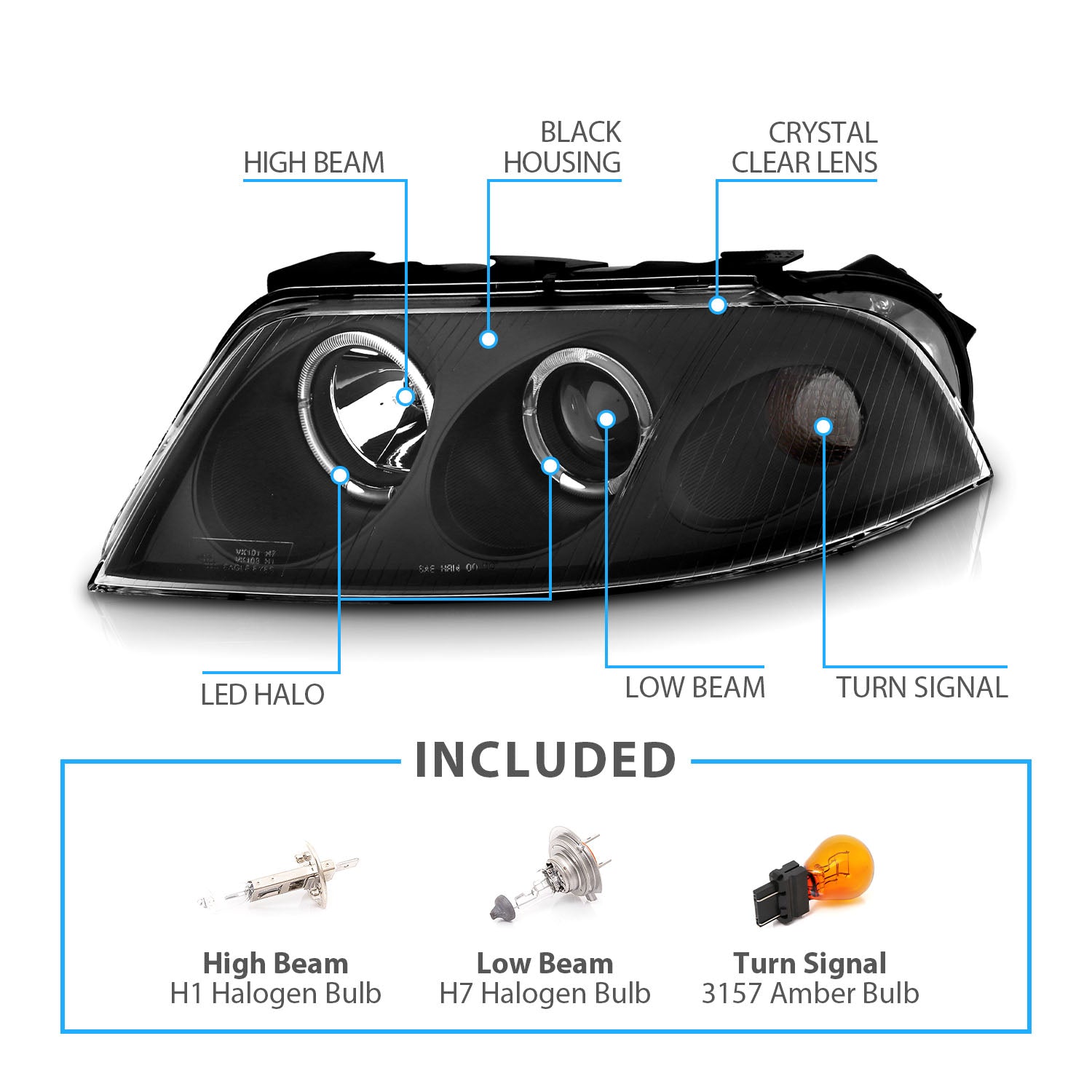 VOLKSWAGEN PASSAT 01-05 G2 PROJECTOR HEADLIGHTS HALO BLACK CLEAR