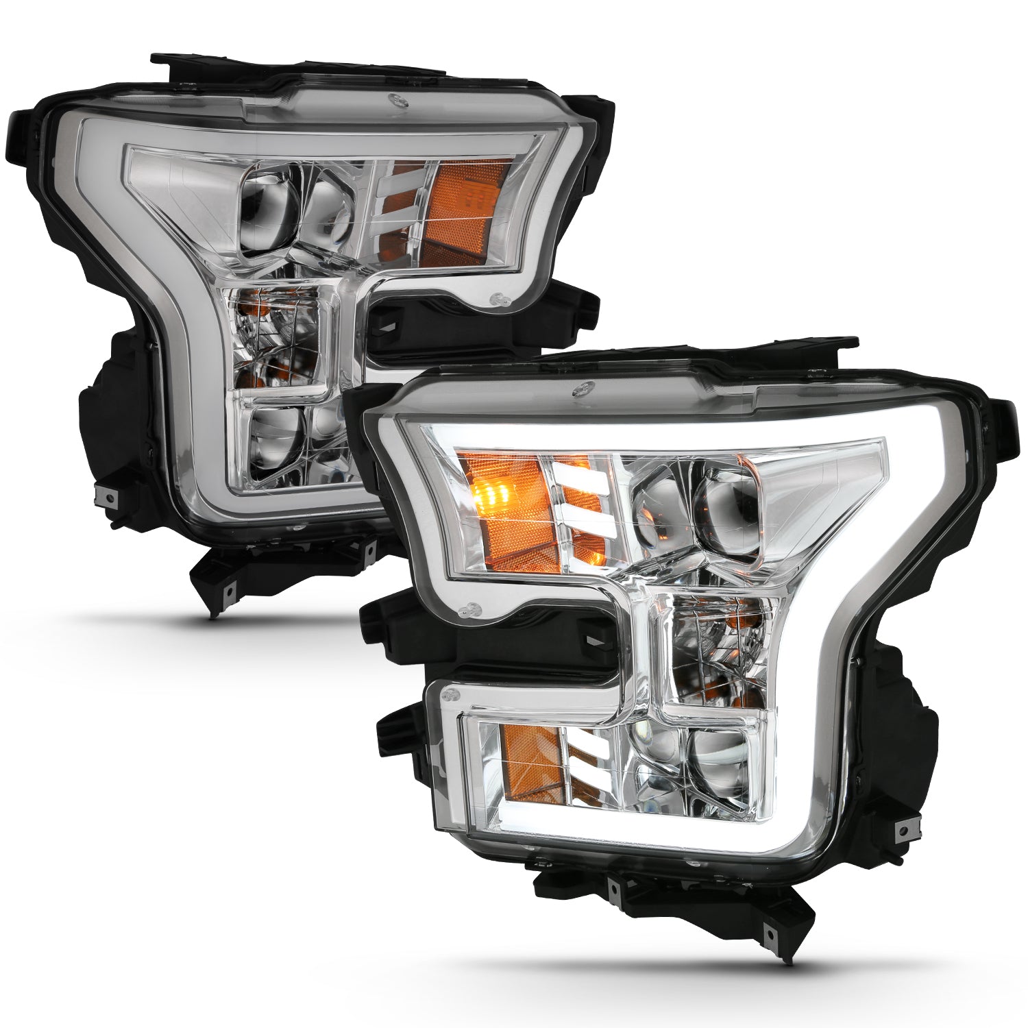 FORD F-150 15-17 PROJECTOR LIGHT BAR STYLE HEADLIGHTS G3 CHROME AMBER