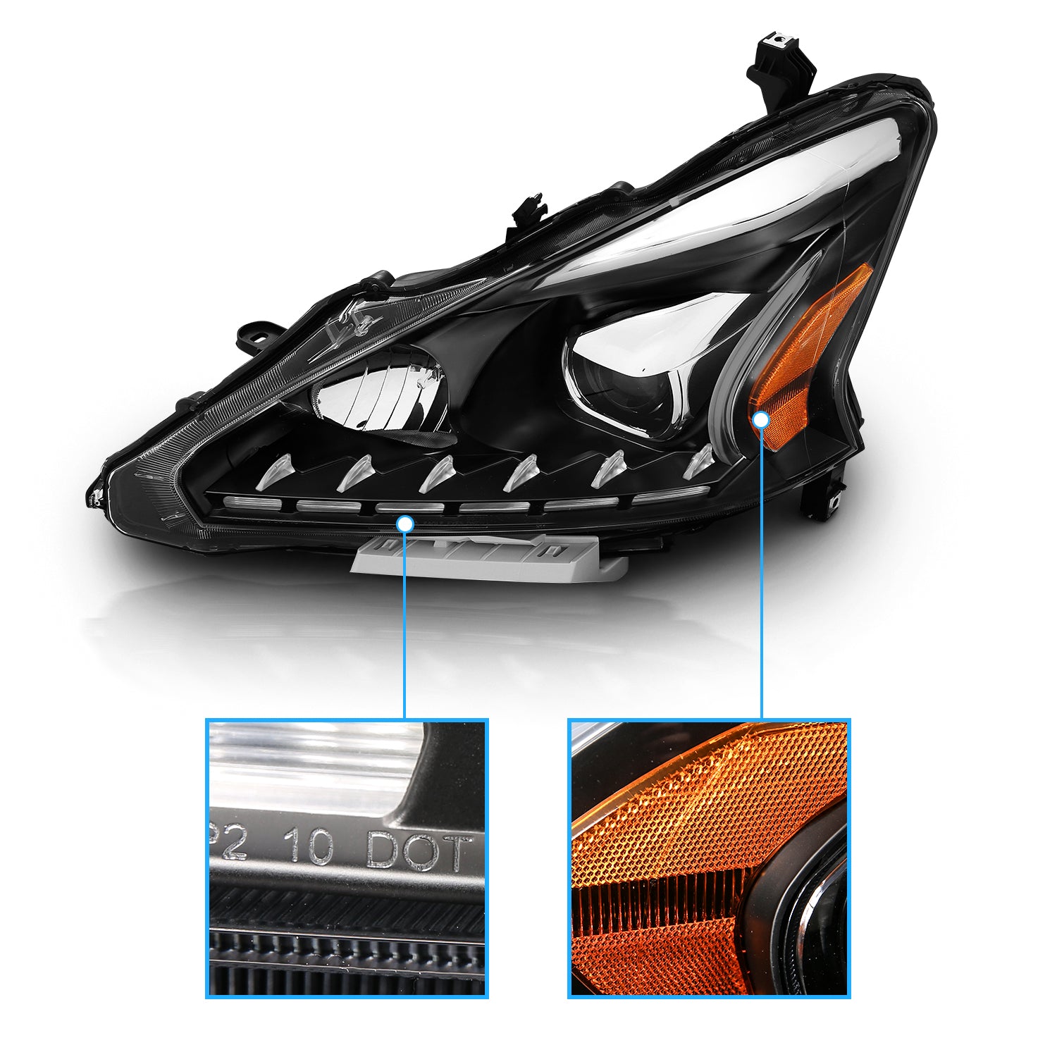 NISSAN ALTIMA 13-15 4DR PROJECTOR LIGHT BAR STYLE HEADLIGHTS BLACK CLEAR AMBER