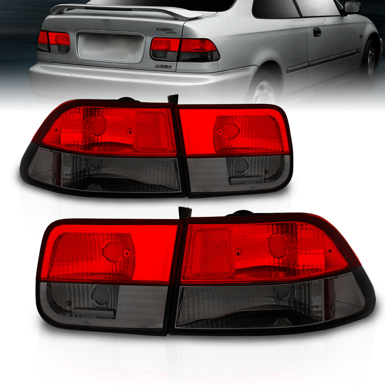 HONDA CIVIC 96-00 2DR TAIL LIGHTS RED/SMOKE