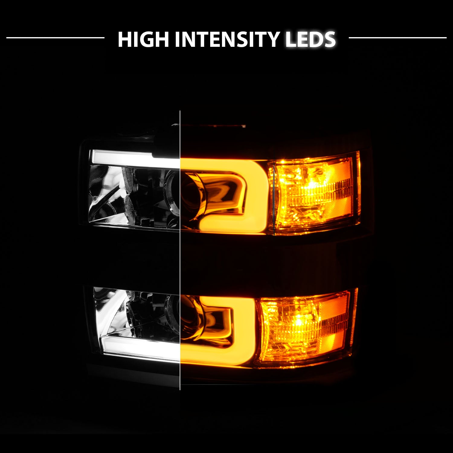 CHEVY SILVERADO 2500HD/3500HD 15-17 PROJECTOR SWITCHBACK HEADLIGHTS CHROME AMBER (CHROME RIM)