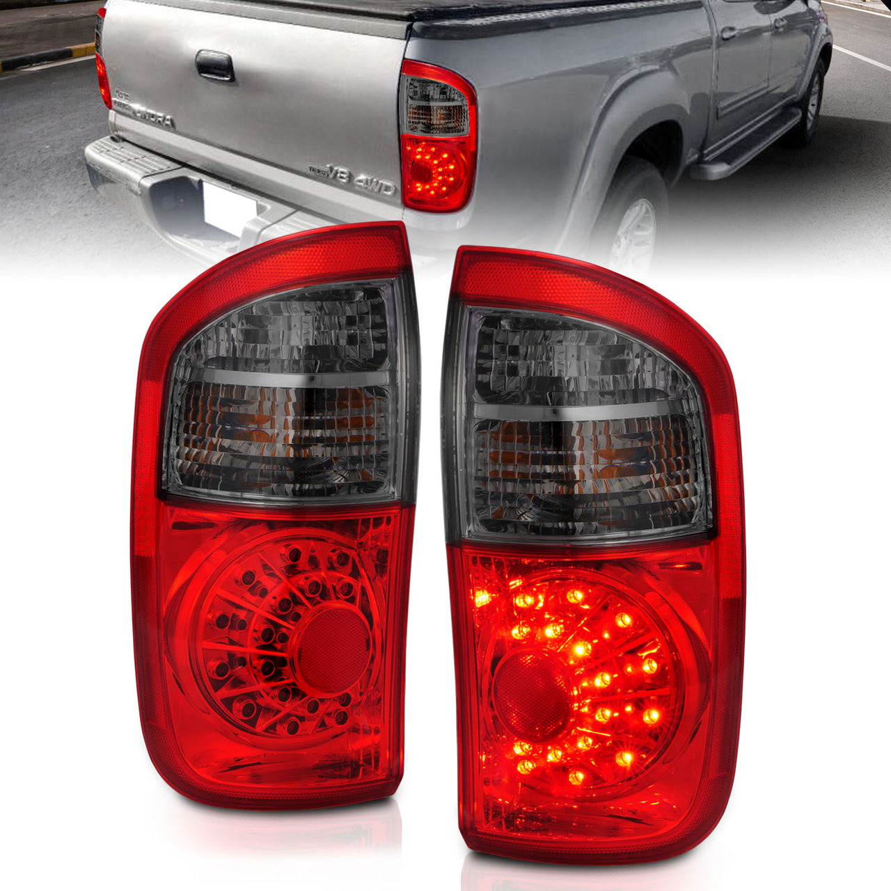 TOYOTA TUNDRA 00-06 LED TAIL LIGHTS RED/SMOKE (DOUBLE CAB ONLY/DOES NOT FIT STEPSIDE)