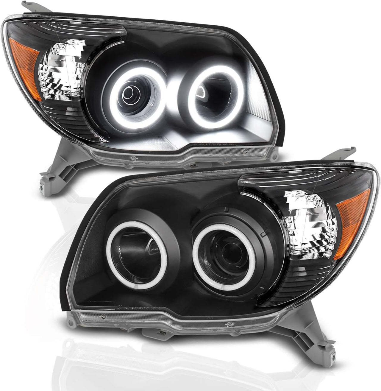 TOYOTA 4 RUNNER 06-09 PROJECTOR HEADLIGHTS BLACK CLEAR (RX HALO) AMBER