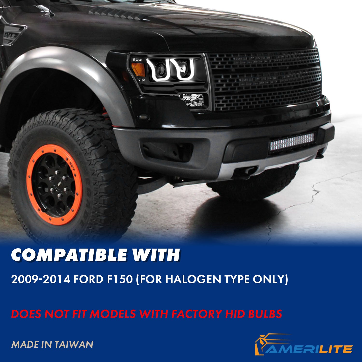 FORD F-150 09-13 PROJECTOR U-BAR STYLE SWITCHBACK HEADLIGHTS BLACK
