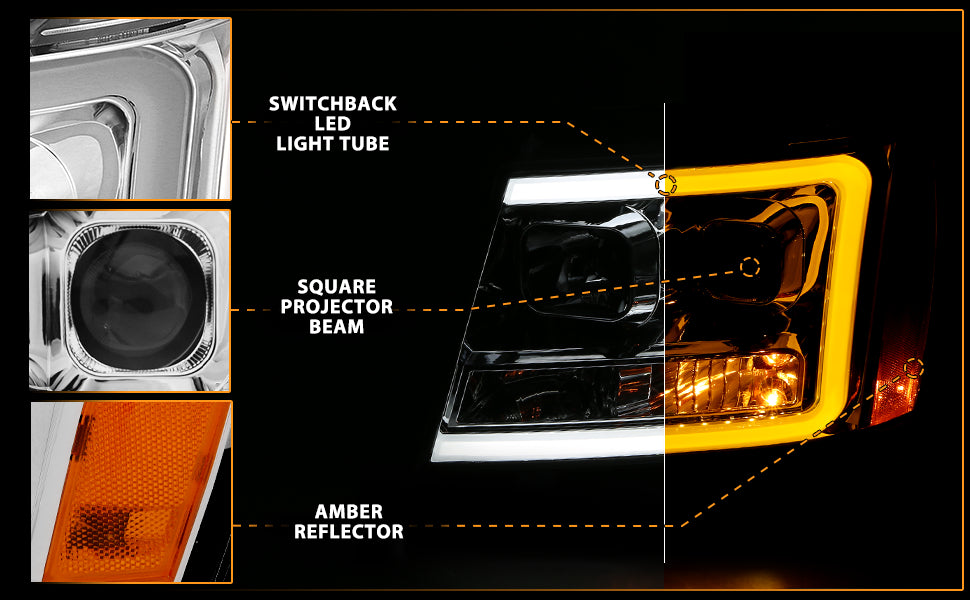 CHEVY TAHOE/SUBURBAN/AVALANCHE 07 PROJECTOR HEADLIGHTS G3 CHROME CLEAR AMBER