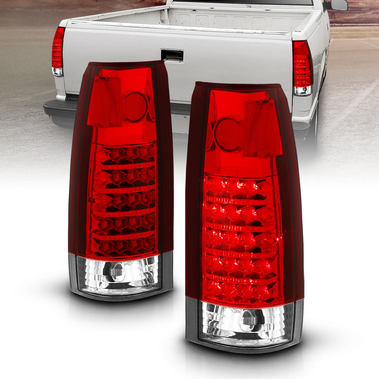 CHEVY /GMC C/K 1500/2500/3500 88-99, SUBURBAN/YUKON 92-00, TAHOE 94-00, BLAZER 92-94, CADILLAC ESCALADE 99-00 LED TAIL LIGHTS CHROME HOUSING RED/CLEAR LENS