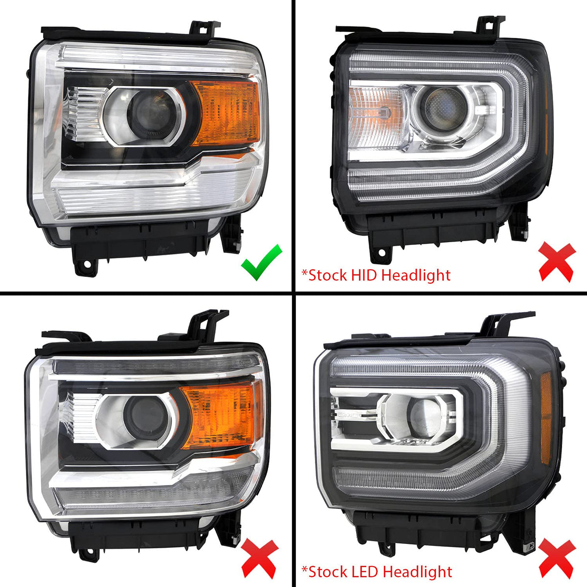 GMC SIERRA 1500 14-15 /2500HD/3500HD 15-19 PROJECTOR LIGHT BAR STYLE HEADLIGHTS BLACK W/ DRL HALOGEN TYPE MODEL W/O FACTORY DRL)