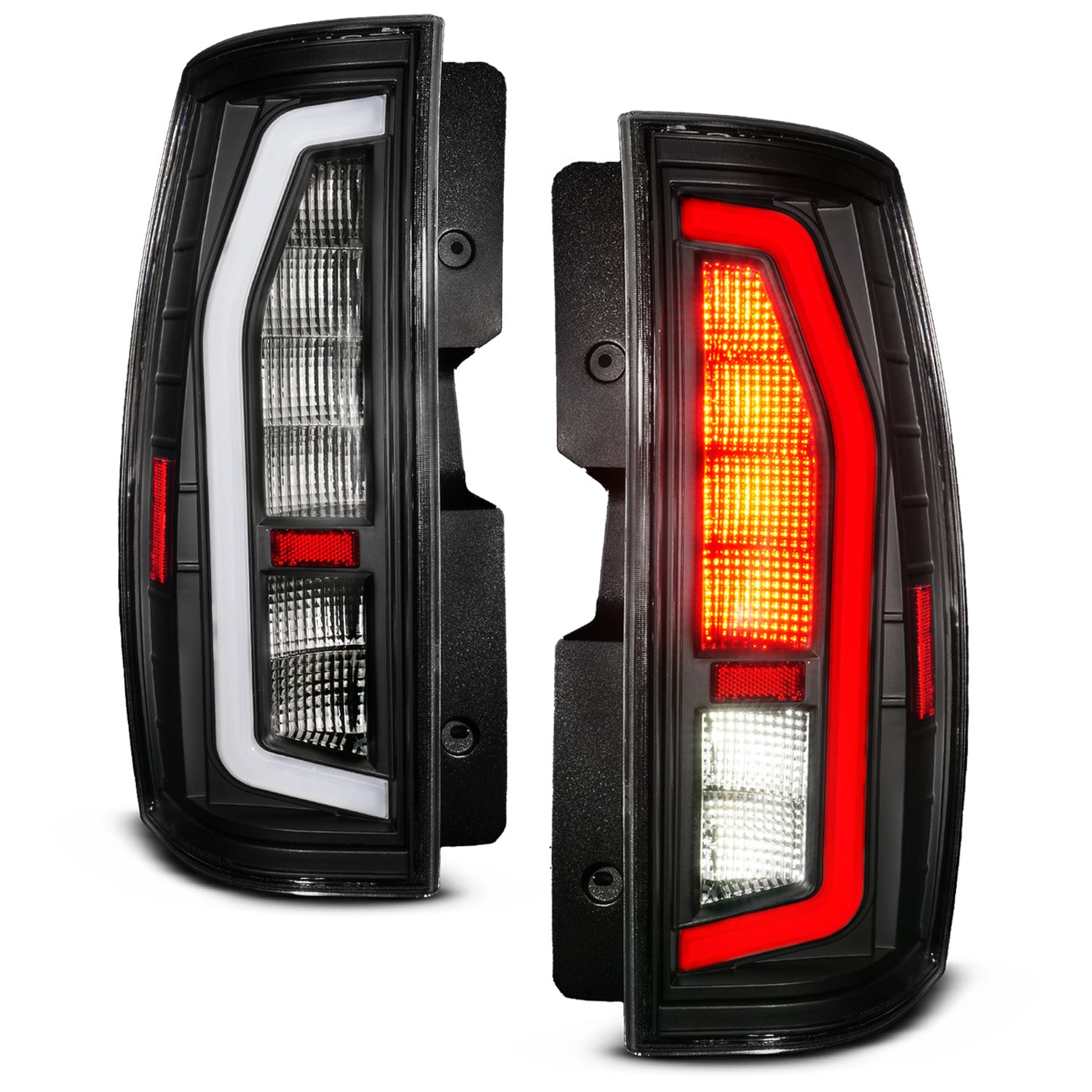 CHEVY TAHOE/SUBURBAN / GMC YUKON/YUKON XL 07-14 LED TAIL LIGHTS BLACK HOUSING CLEAR LENS W/ C LIGHT BAR G2