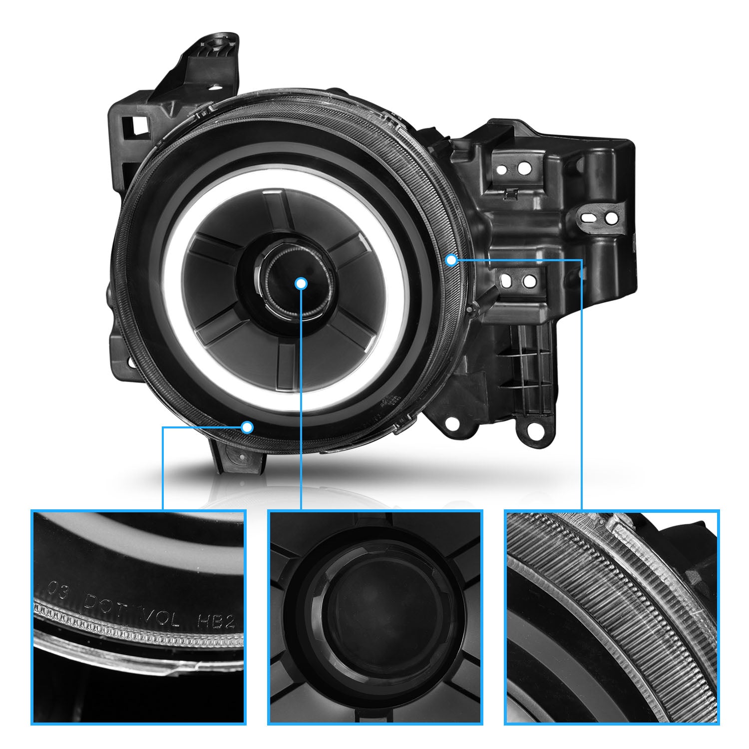 TOYOTA FJ CRUISER 07-14 PROJECTOR HEADLIGHTS BLACK CLEAR (RX HALO)