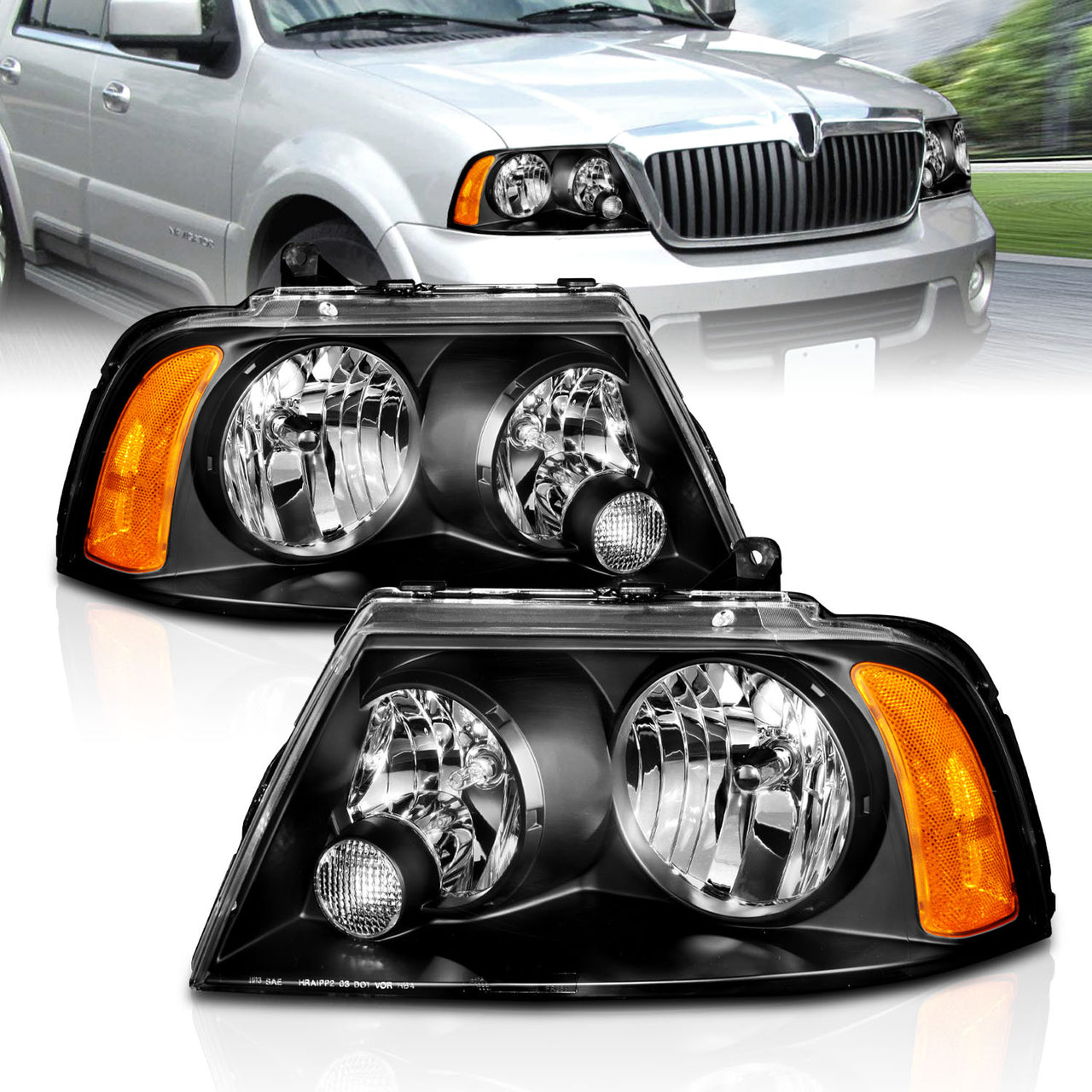 LINCOLN NAVIGATOR 03-05 HEADLIGHTS BLACK AMBER
