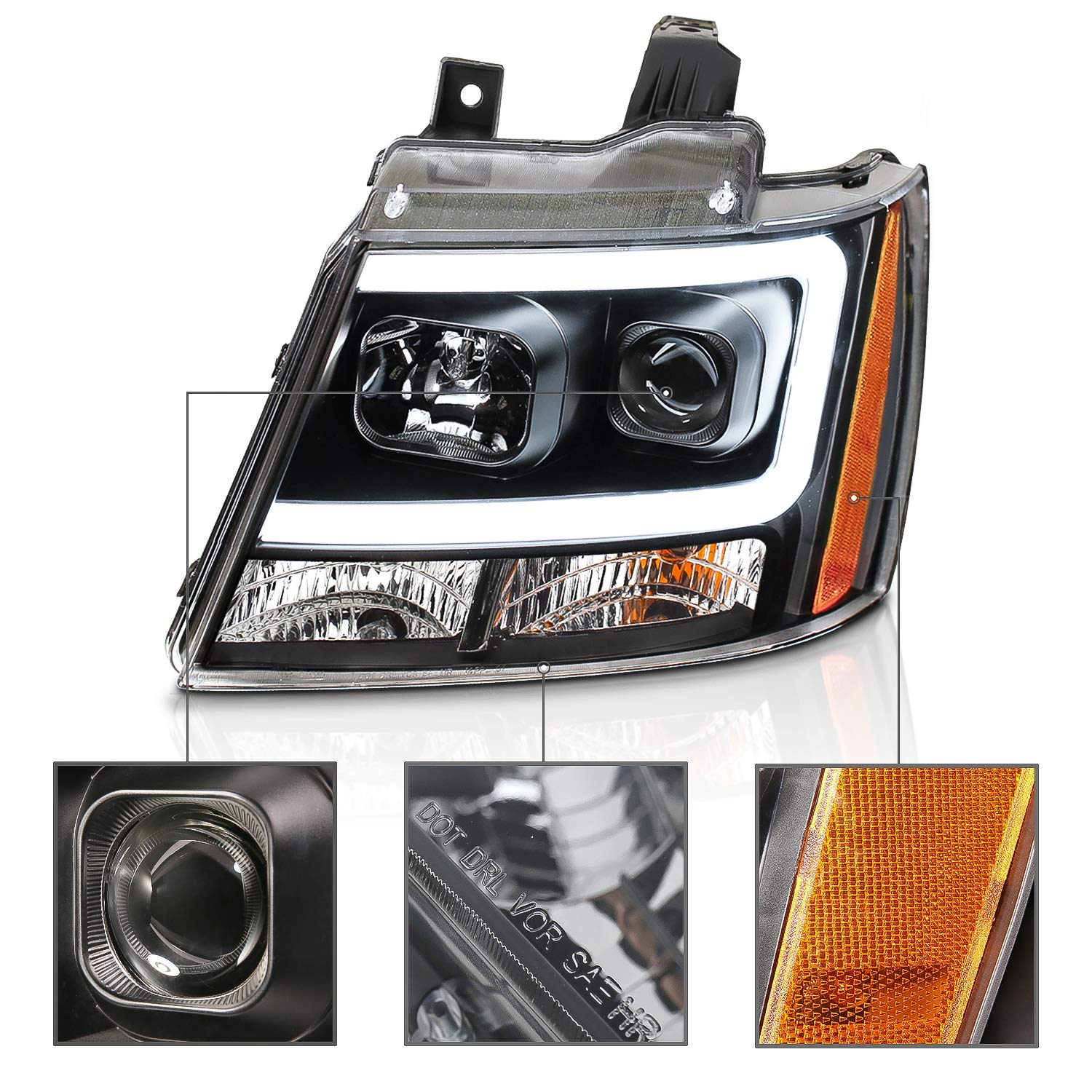 CHEVY TAHOE/SUBURBAN/AVALANCHE 07 PROJECTOR HEADLIGHTS G2 BLACK CLEAR AMBER