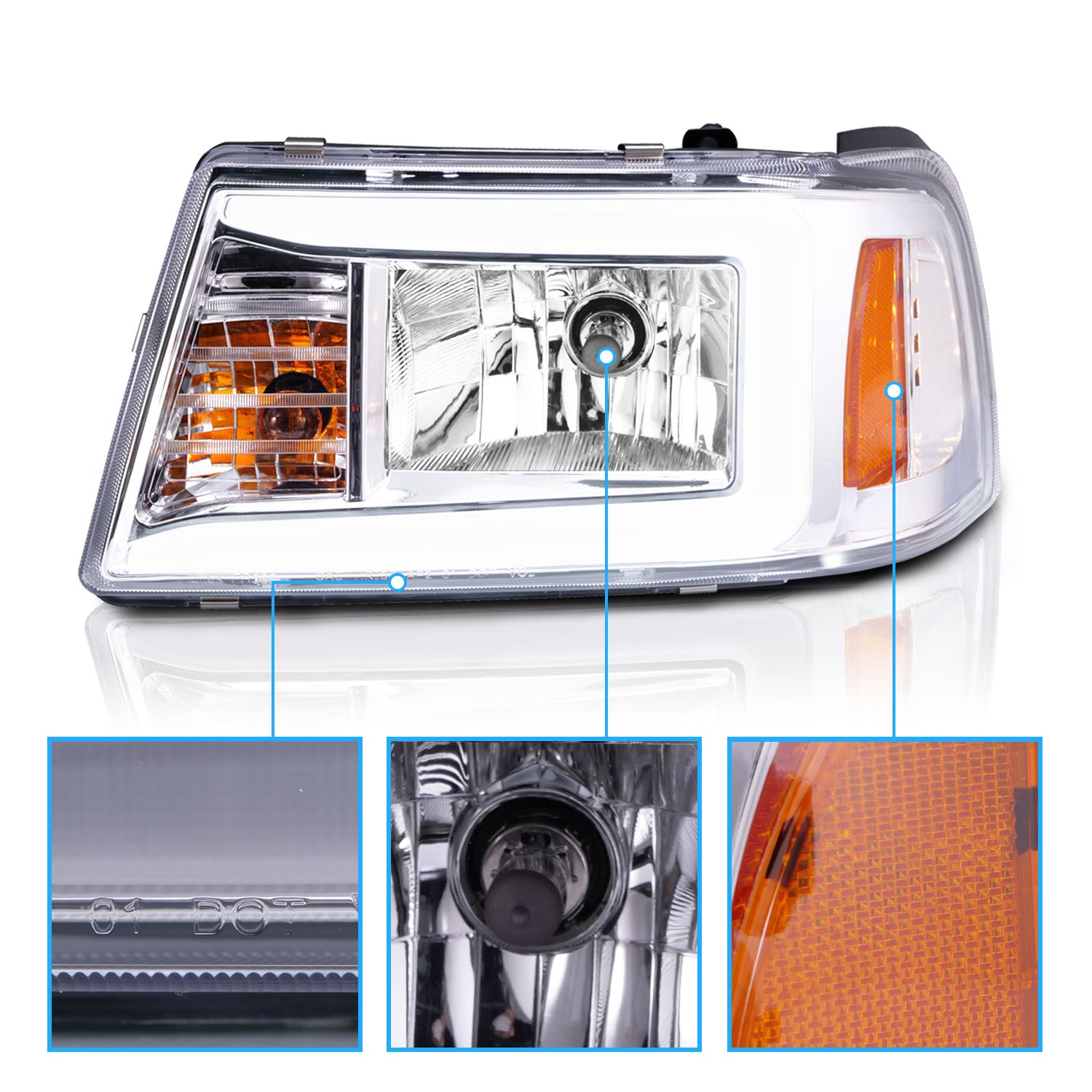 FORD RANGER 01-11 HEADLIGHTS CHROME AMBER  (W/ C LIGHT BAR)