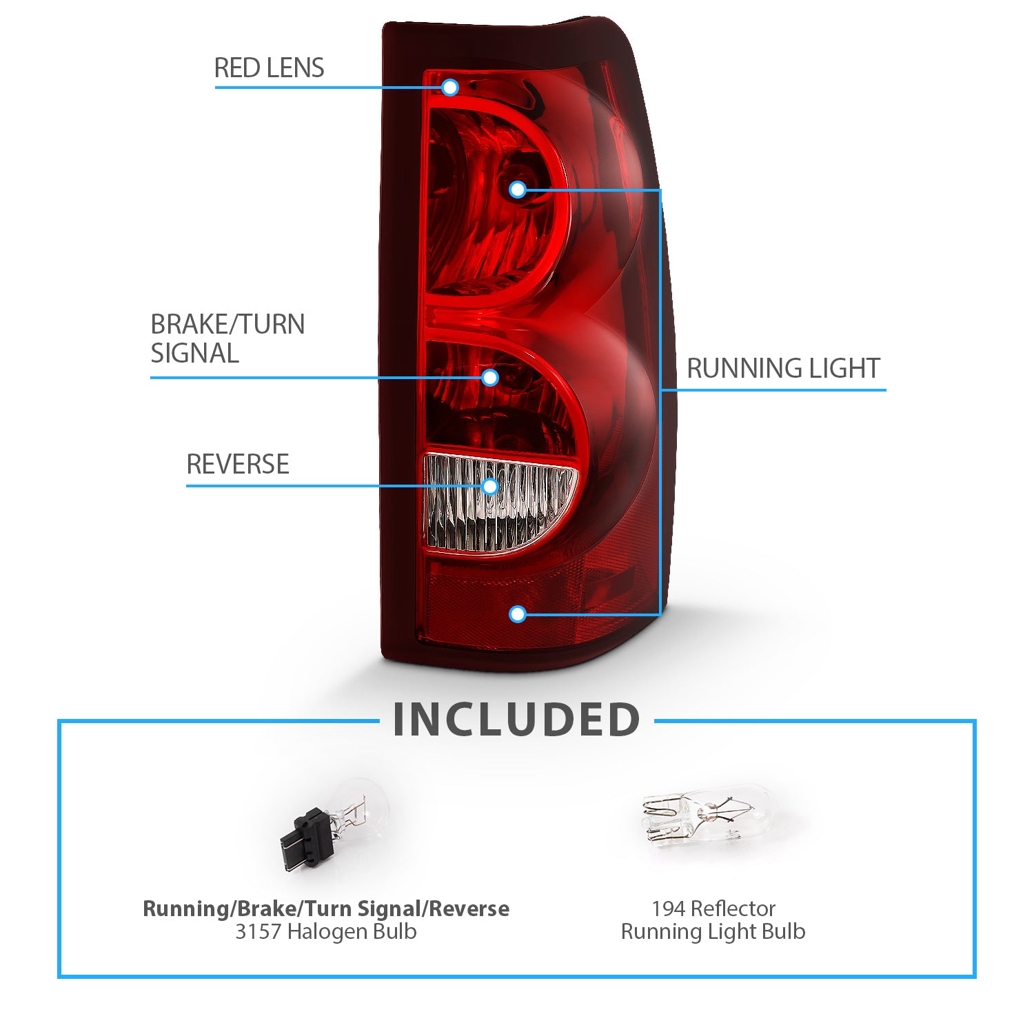 CHEVY SILVERADO 04-07 TAIL LIGHTS RED/CLEAR (BLACK RIM) (OE REPLACEMENT)