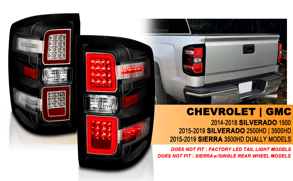 CHEVY SILVERADO 14-17 LED TAIL LIGHTS G4 BLACK HOUSING CLEAR LENS