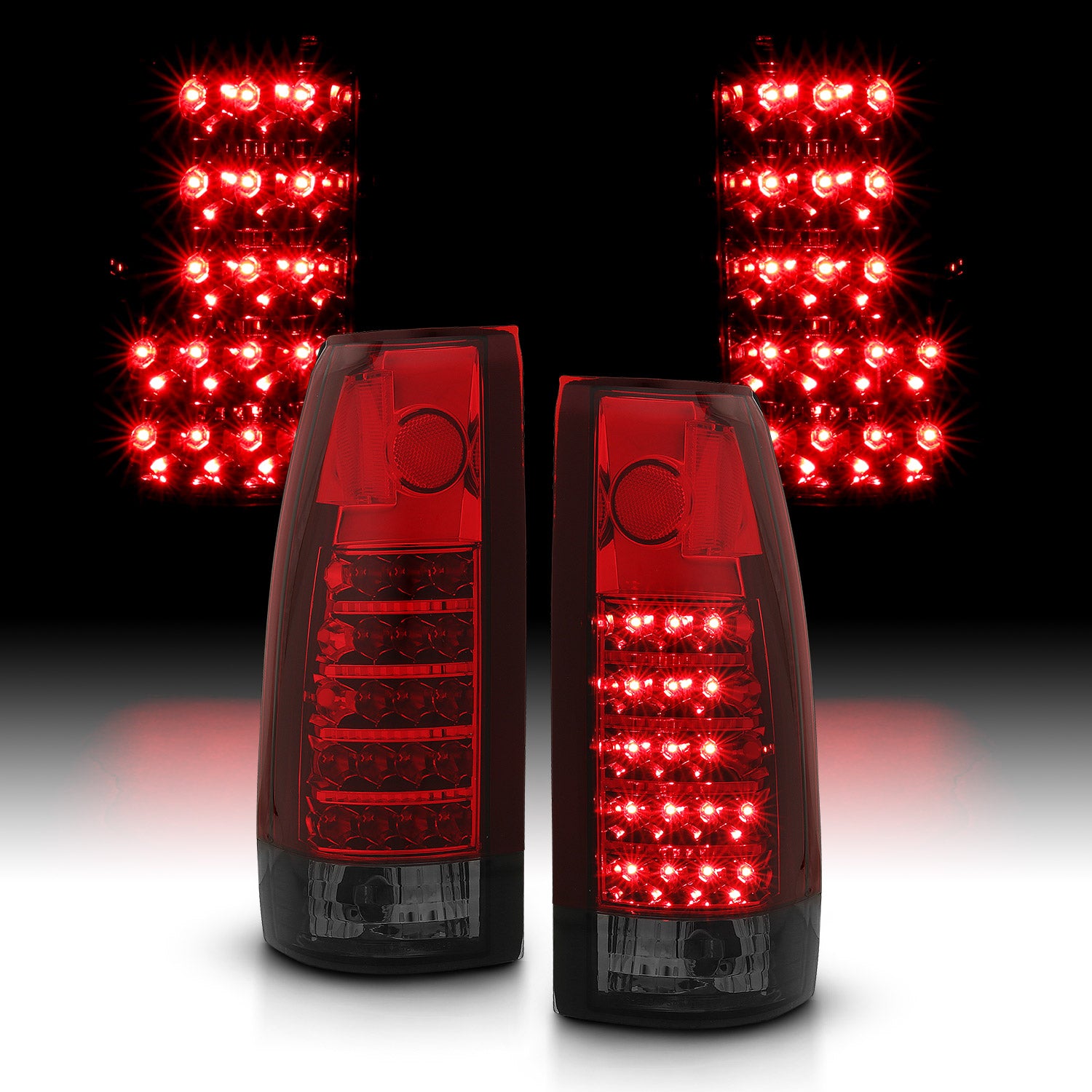 Chevy/GMC C/K 1500/2500/3500 88-99, SUBURBAN/YUKON 92-00, TAHOE 94-00, BLAZER 92-94, CADILLAC ESCALADE 99-00 LED TAIL LIGHTS CHROME HOUSING RED/SMOKE LENS