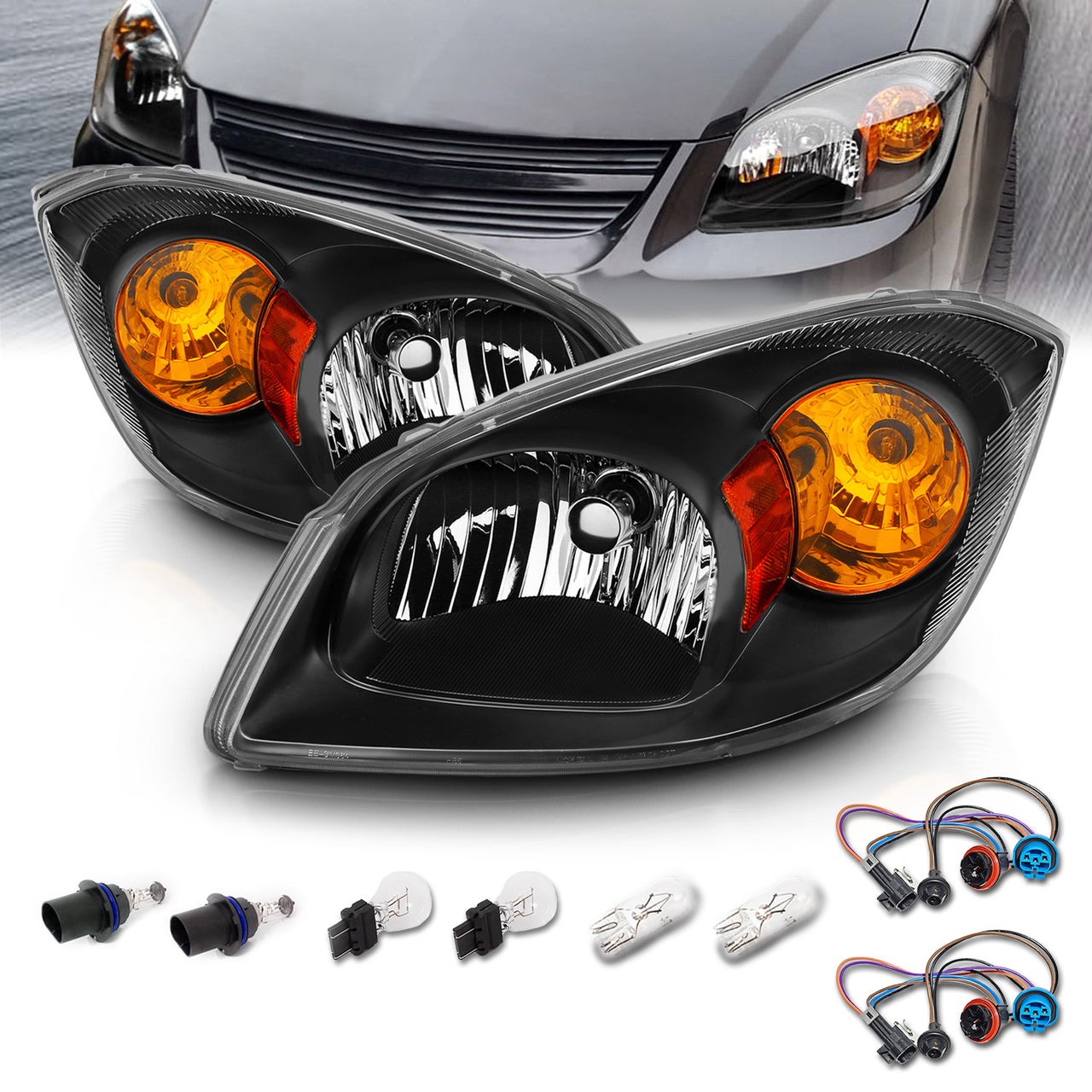 CHEVY COBALT 05-10 HEADLIGHTS 2/4DR BLACK (BASE, LS, LT, LTZ MODEL)