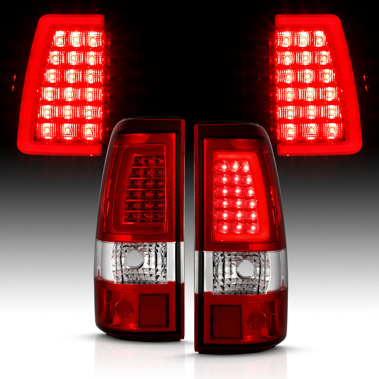 CHEVY SILVERADO 03-07 (1500/2500 SERIES 2003 & 1500/2500/3500 SRW SERIES LED TAIL LIGHTS RED/CLEAR  W/ C LIGHT BAR (3 HOLE)