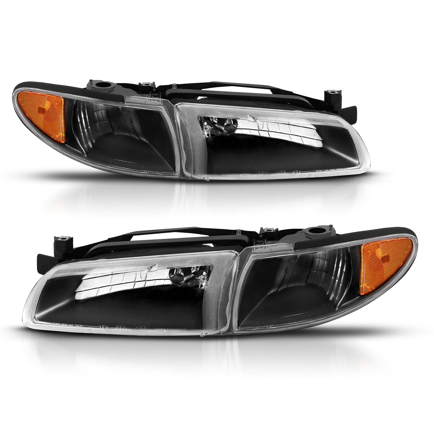 PONTIAC GRAND PRIX 97-03 HEADLIGHTS W/ CORNER LIGHTS BLACK  AMBER