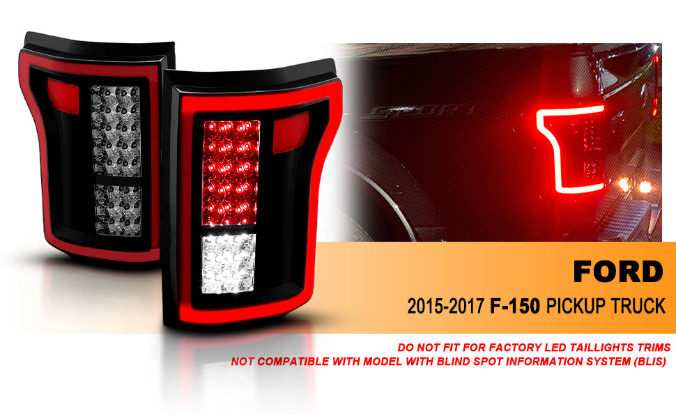 FORD F-150 15-17 LED TAIL LIGHTS BLACK/SMOKE(NON-BLIS ONLY)