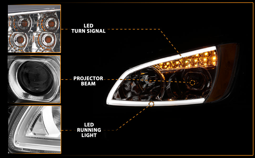 Kenworth T660 08 UP  PROJECTOR PLANK STYLE H.L CHROME AMBER REFLECTOR
