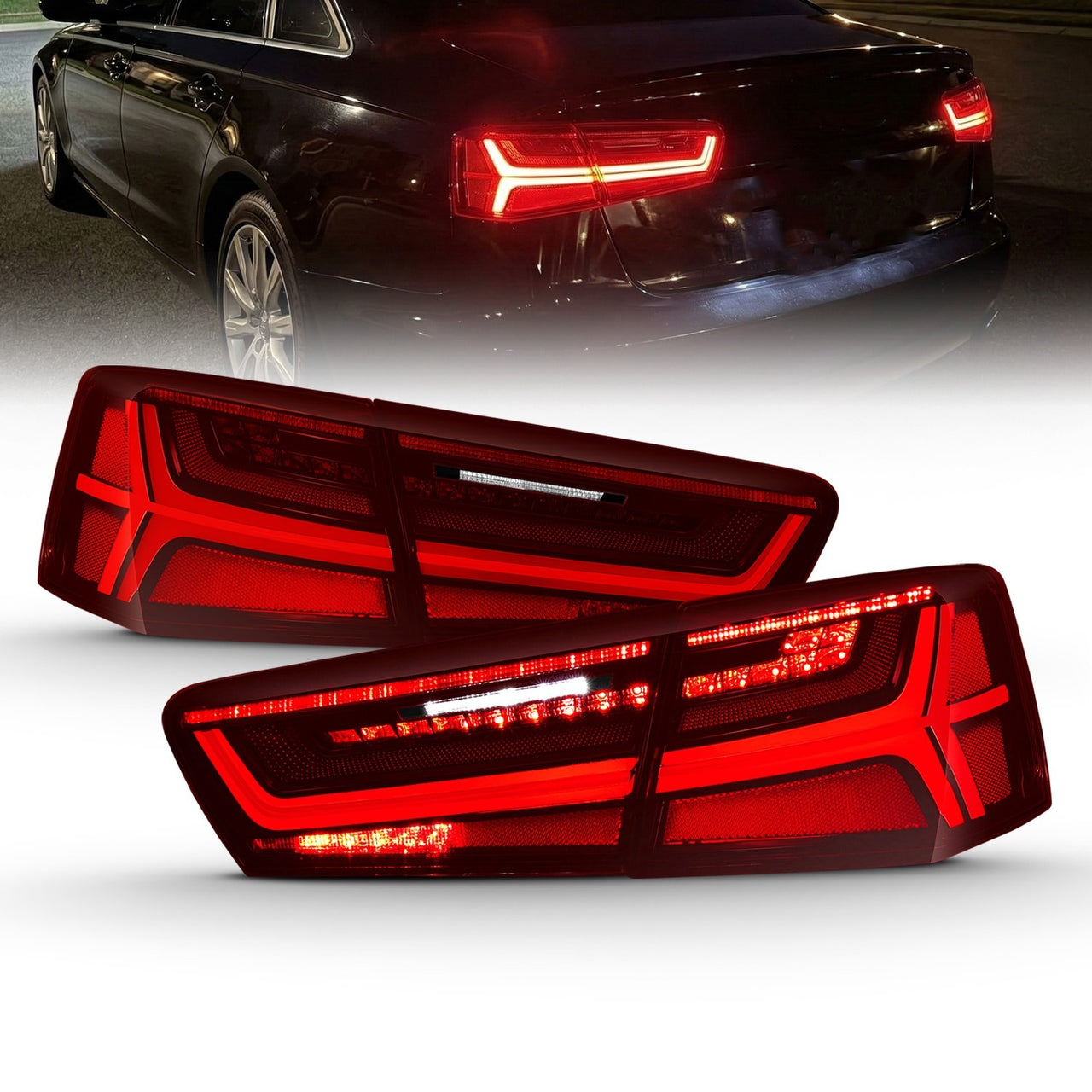 AUDI A6/S6 12-15  LED TAIL LIGHTS BLACK HOUSING RED/CLEAR LENS 4 PCS (SEQUENTIAL SIGNAL)