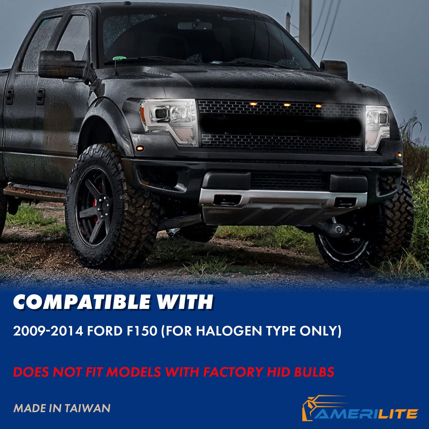 FORD F-150 09-13 PROJECTOR LIGHT BAR STYLE SWITCHBACK HEADLIGHTS G4 CHROME AMBER