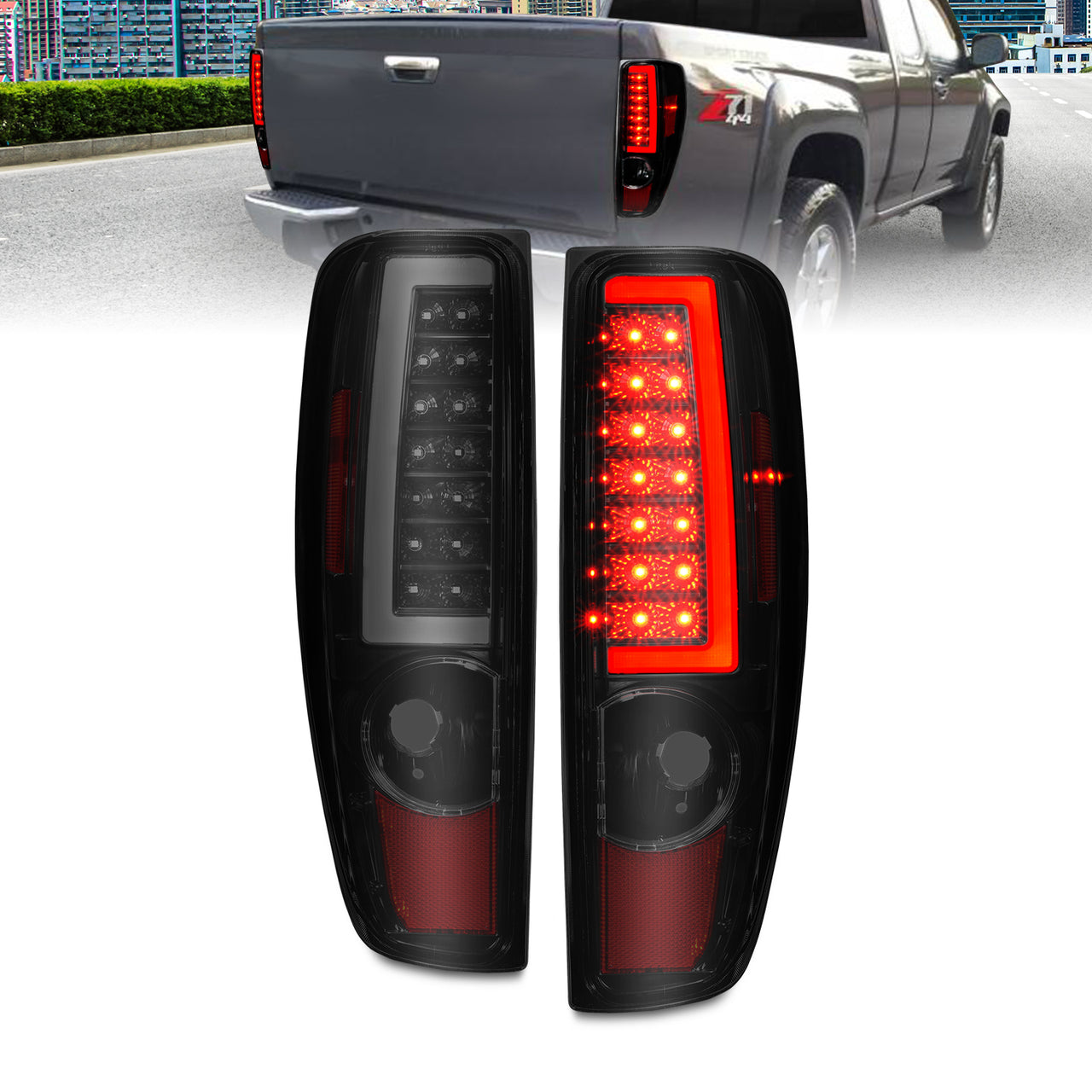 CHEVY COLORADO/GMC CANYON 04-12  LED TAIL LIGHTS BLACK HOUSING SMOKE LENS (W/ C LIGHT BAR)