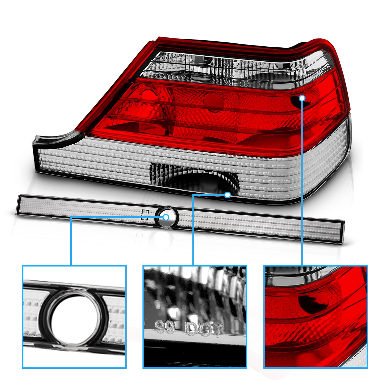 MBZ S CLASS W140 97-99 TAIL LIGHTS RED/CLEAR