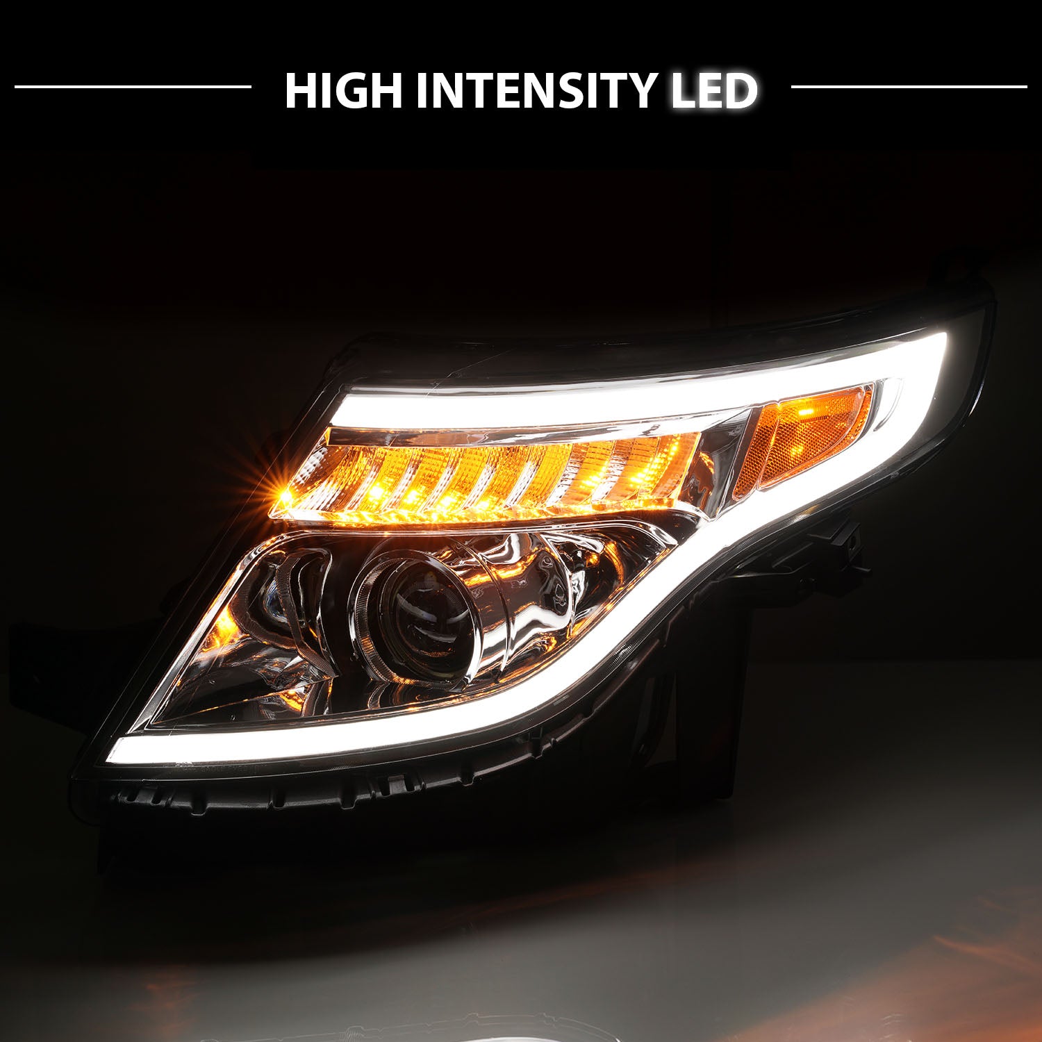FORD EXPLORER 11-15 (13-15 BASE, XLT, LIMITED) PROJECTOR LIGHT BAR STYLE HEADLIGHTS CHROME AMBER