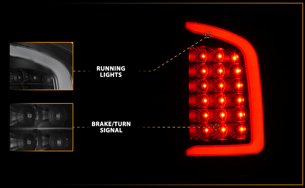 DODGE RAM 1500 02-05 / 2500/3500 02-06 LED TAIL LIGHTS BLACK HOUSING CLEAR LENS W/ C LIGHT BAR