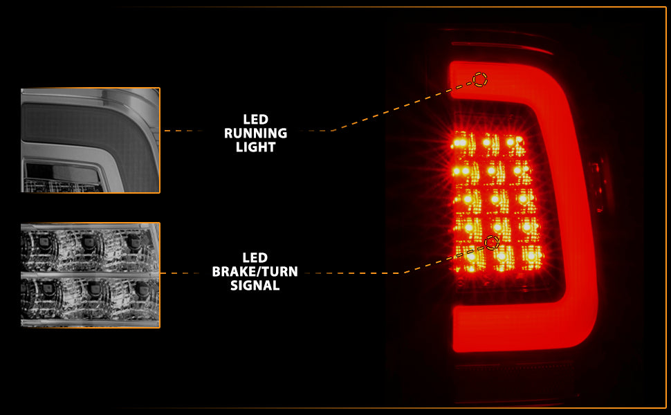 FORD F-250/SUPER DUTY 08-16 LED TAIL LIGHTS CHROME HOUSING SMOKE LENS W/ C LIGHTS BAR