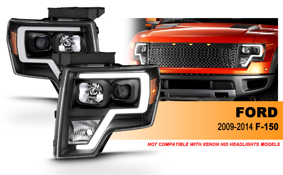 FORD F-150 09-13 PROJECTOR LIGHT BAR STYLE HEADLIGHTS BLACK AMBER
