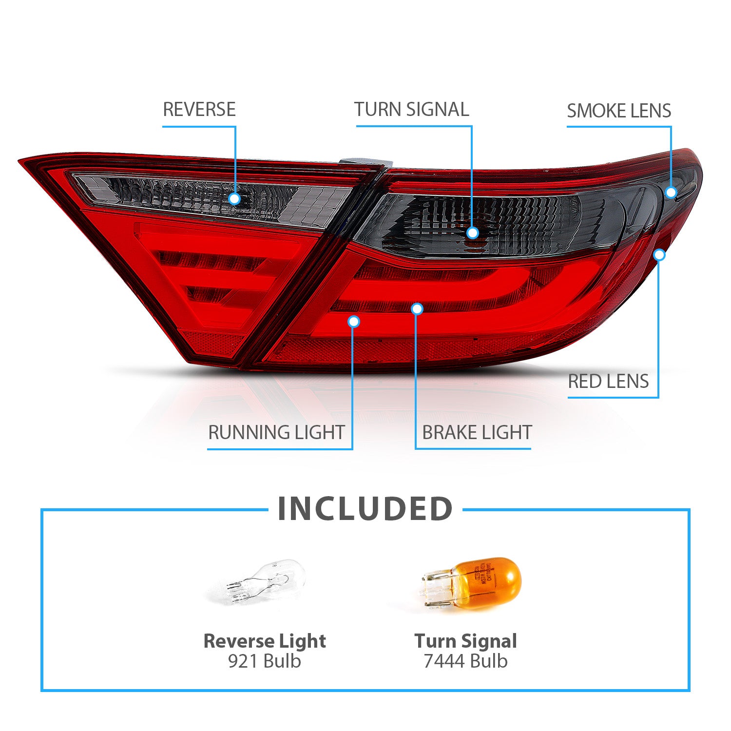 TOYOTA CAMRY 15-17 4D LED TAIL LIGHTS RED/SMOKE (4 PCS)