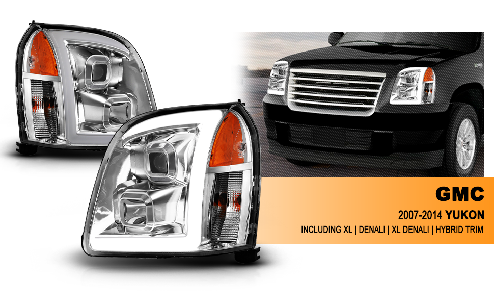GMC YUKON/YUKON XL/DENALI/XL DENAL 07-10 PRO HEADLIGHTS LIGHT BAR STYLE BLACK AMBER