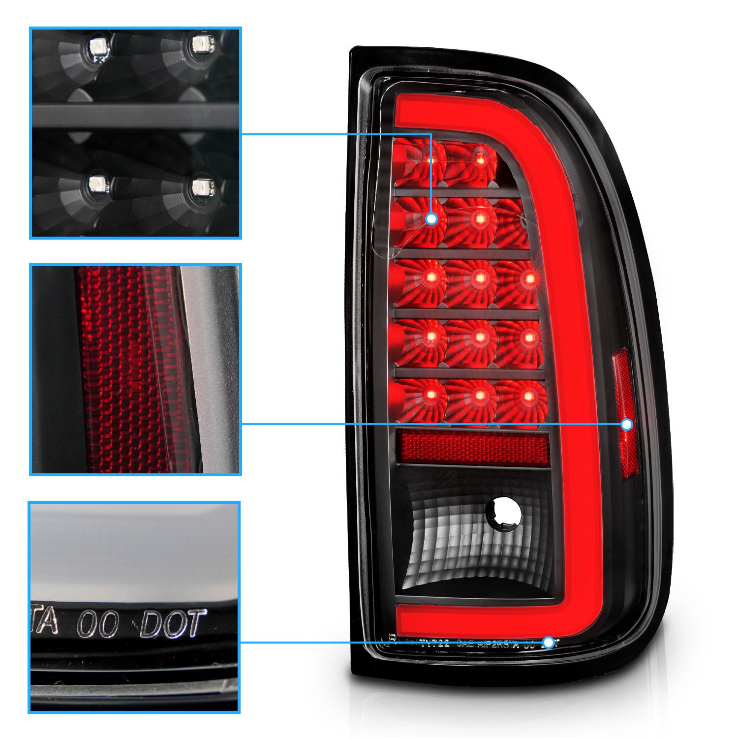 TOYOTA TUNDRA 00-06 LED TAIL LIGHTS BLACK HOUSING CLEAR LENS W/ C LIGHT BAR (STD BED REGULAR CAB, ACCESS CAB)
