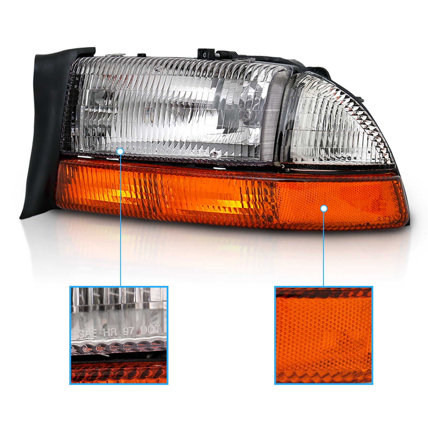 DODGE DAKOTA/DURANGO 97-04/98-03 HEADLIGHTS SET CHROME AMBER