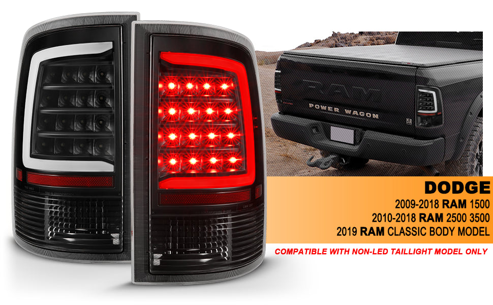 DODGE RAM 1500 09-20 LED TAIL LIGHTS BLACK HOUSING CLEAR LENS (W/ SEQUENTIAL ) (HALOGEN MODEL)