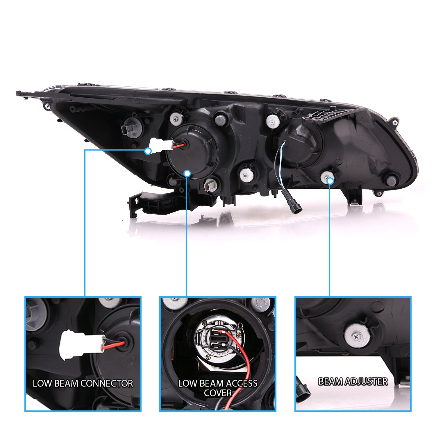 HONDA ACCORD 13 4DR PROJECTOR BAR STYLE HEADLIGHTS BLACK CLEAR AMBER